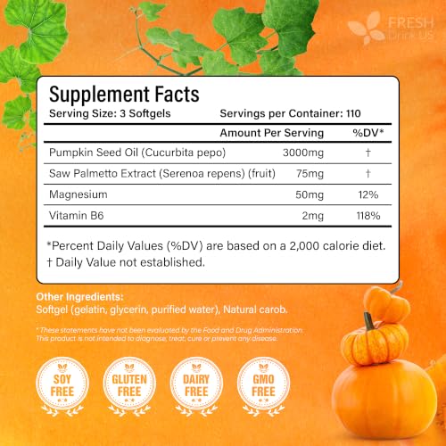 Premium 330 Pumpkin Seed Oil Soft Gels with Saw Palmetto (330 Count (Pack of 1))