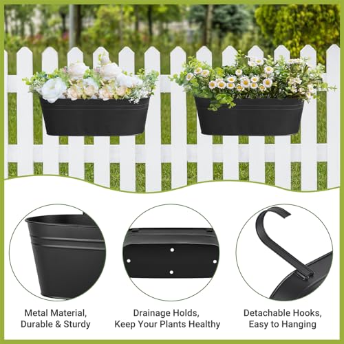 15 Inches Railing Planter Box 4 Pcs Metal Hanging Flower Pots (4 Count)