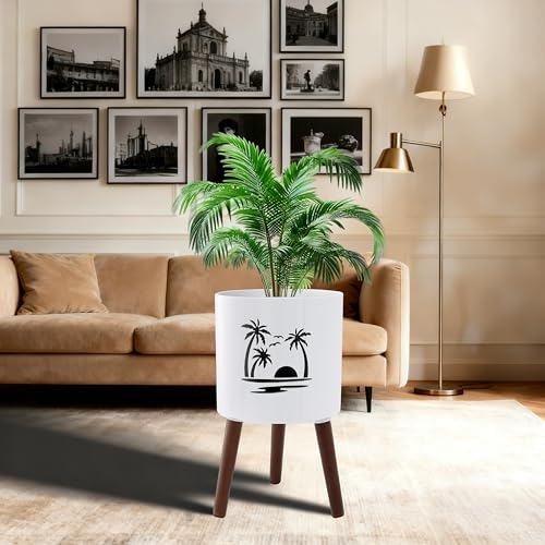 12Inch Planter Pot with Stand (White & Black Palm / 12 Inch)