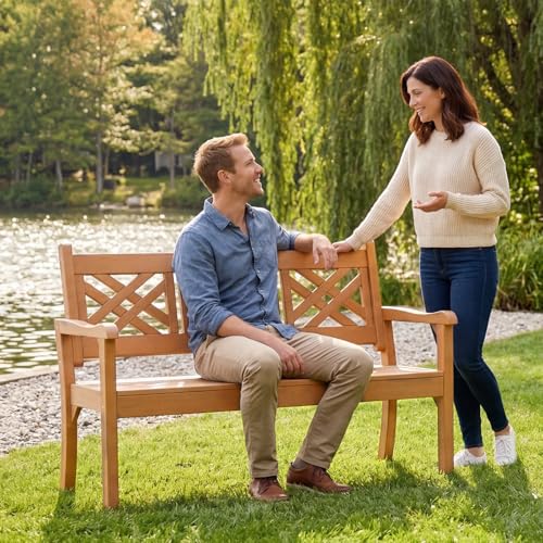 54" Poly Lumber Outdoor Patio Bench Weatherproof (Teak Color / 3-Person)