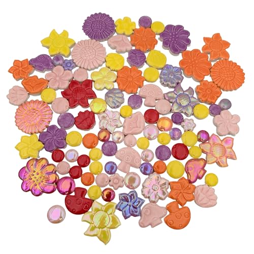 500g 1.1lb Random Color Irregular Ceramics Mosaic Tiles (Flowers + Berries + Mushrooms - Mix Color)
