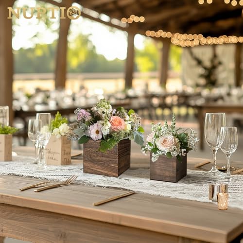 Small Wooden Box for Centerpiece (Brown / Square 4"+5"-6 Pcs)