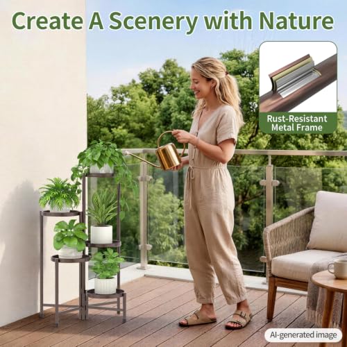 Plant Stand Indoor with 10 Inch Large Metal Tray (Classic Bronze / 5 Tier)