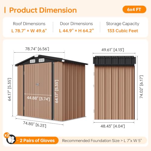 6x4FT Outdoor Storage Shed with Base Brown (Brown / 6' x 4')