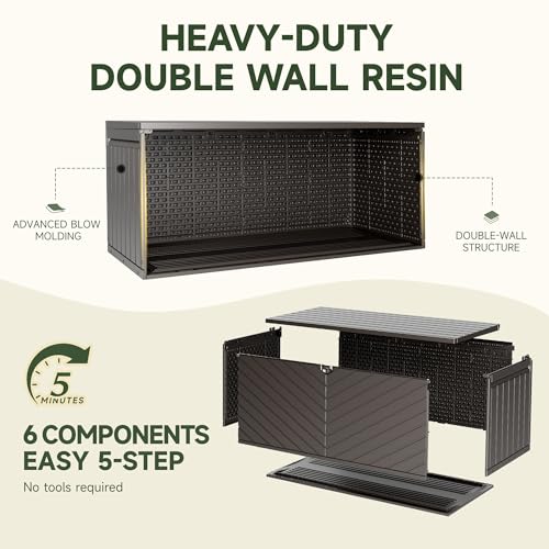 Deck Box Waterproof Resin Outdoor Storage Box with Double (Brown / 270 Gallon - Double Layer)
