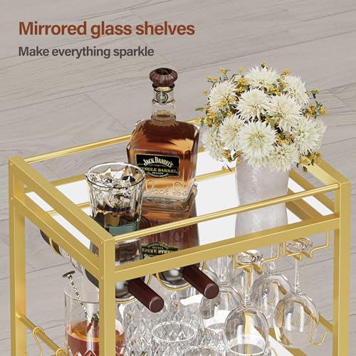 Gold Bar Cart with 3 Mirrored Shelves (Gold（3 Tier）)