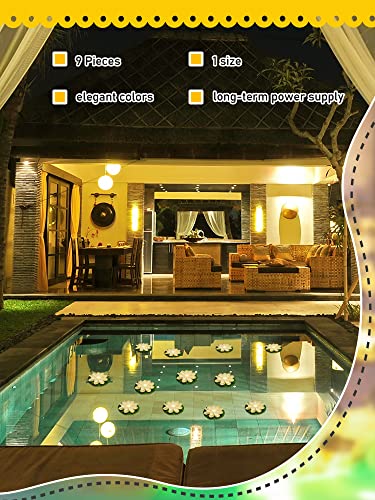 9 Pcs 3.94 in Floating Lotus Lights with Battery (3.94 Inch / White, Yellow Light)