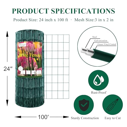 Green PVC Coated Welded Wire Fence 24" x 100' Roll (Green / 2''x3'' 16GA 24''x100')
