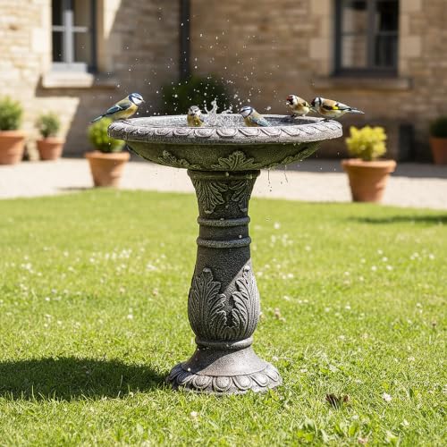 24.4" H Cement Bird Bath for Garden (Vintage Gray)