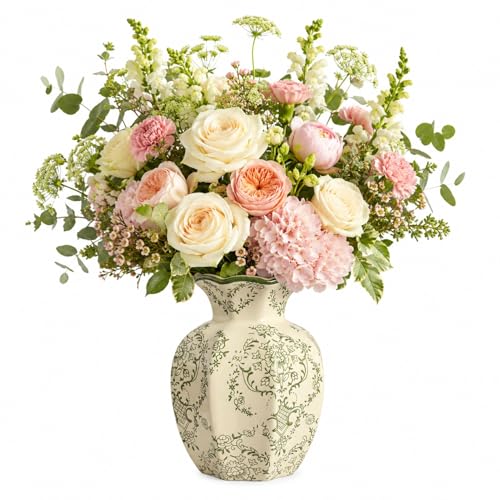 Chinoiserie Ceramic Vase (Green White / Small)