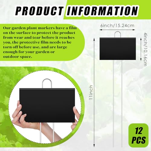12 Pcs Large Plant Marker (4'' X 6'' with 11'' Stake / Black)