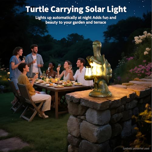 17 Inch Solar Turtle Garden Statue with LED Lantern Outdoor Decor (17in Solar Turtle)