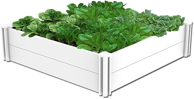 4'x4' White Vinyl Raised Garden Bed Kit, Outdoor Above Ground Garden Box for Growing Vegetables, Flowers, Herbs, DIY Gardening, Whelping Pen and More