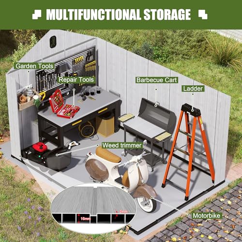 Domi 8x13.5FT Outdoor Resin Storage Shed with Transparent Windows & Louvered Vents (8x13.5FT)