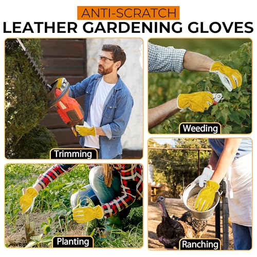 6 Pairs Leather Work Gloves for Men & Women (Beige-yellow (6 Pairs) / Small)