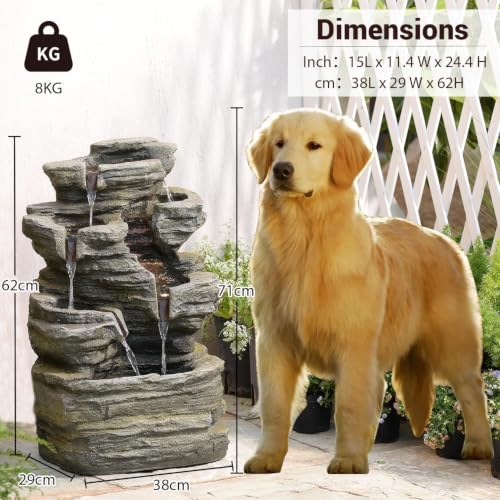 Multi Stream Rock Waterfall Fountain Outdoor (Grayrock24.4)