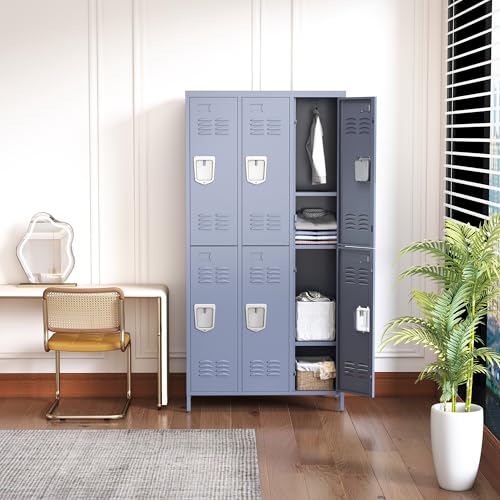 6 Doors Metal Lockers for Employees 72" H Storage Cabinet Lockable Locker with Shelves Steel Storage Locker for Gym School Office Home Requires Assembly (6 doors-72" / Grey)