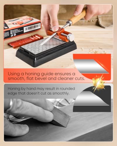 Honing Guide & Chisel Sharpening Jig Set with Angle Rule (guide+stone+rule)