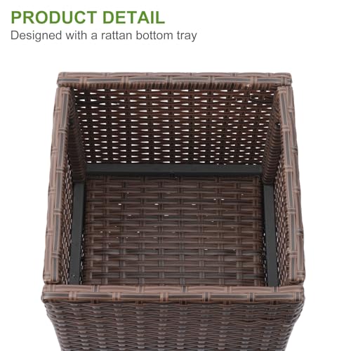 Set of 2 Tall Planters for Outdoor Plants Handmade 24'' Wicker Tall Square Planter Box with Removable Liners Modern Planter for Indoor Outdoor Garden Patio Front Porch (2 Count)