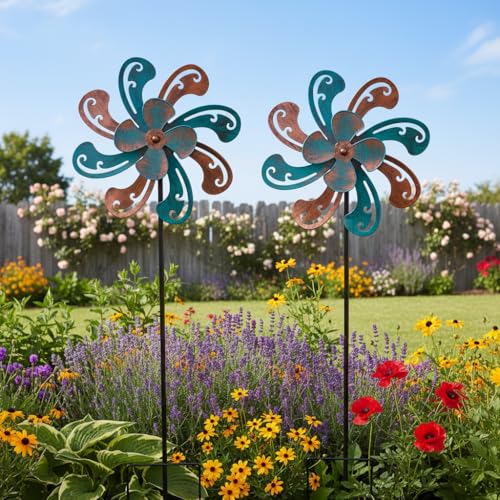 2 Packs 10" Outdoor Metal Wind Spinner (2-Brown)