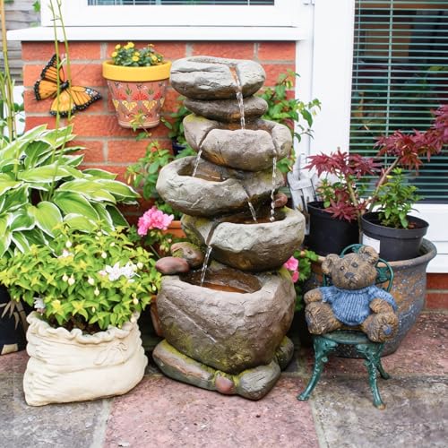 27.8" H Outdoor Water Fountain with LED Lights (Gray - 27.8 Inch)