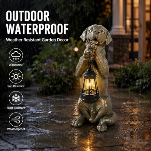 Solar Labrador Retriever Garden Statue (Bronze 16.7in)