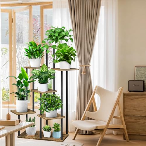 7 Tier Plant Stand Indoor (Black+Brown / 7 Tier)