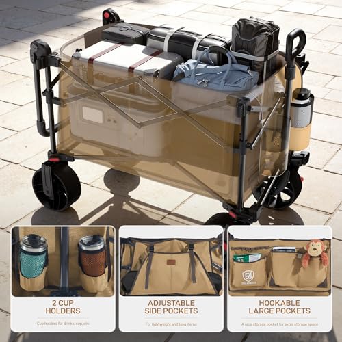 Folding Push Wagon with Canopy (Khaki)