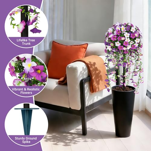 36" 2PCS Fake Topiary Bushes with Purple Morning Glory Flowers (Purple Morning Glory)
