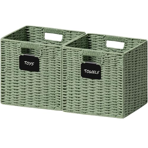 2 Pack Wicker Basket (Green / 2pack-10.5L×10.5H×9.5W)