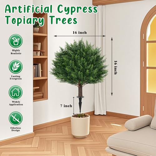 Artificial Set of 2 UV Resistant Cedar Topiary Ball Tree for Outdoor (Cedar Ball)