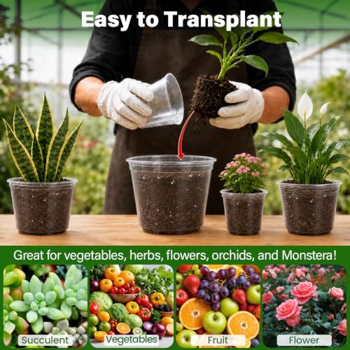 Clear Nursery Pots with Drainage Holes (6/8/9.5/12 Inch-20Pcs)