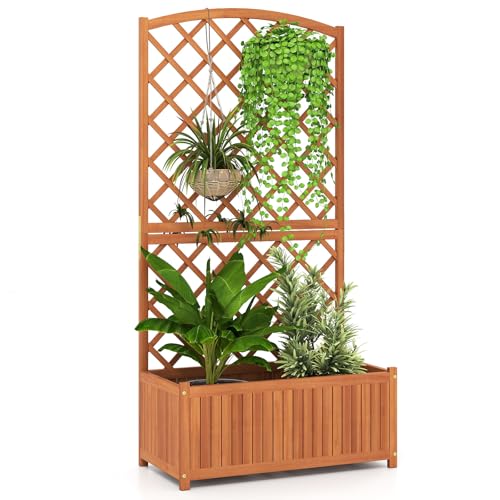 Solid Acacia Wood Planter Box with Trellis (Orange / 32"Lx16"Wx63"H)