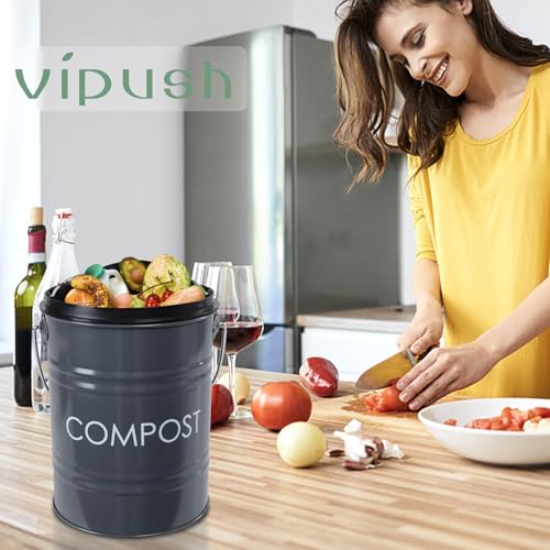 Compost Bin Kitchen Countertop Composter with lid (Gray)