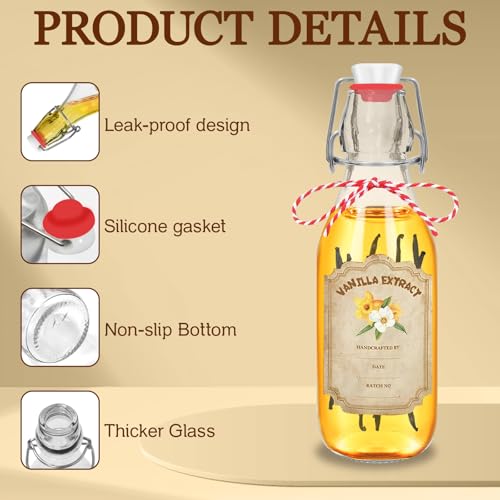 10 Pack Swing Top Glass Vanilla Extract Bottles 8 oz with Lids (Round-8oz-10pcs)