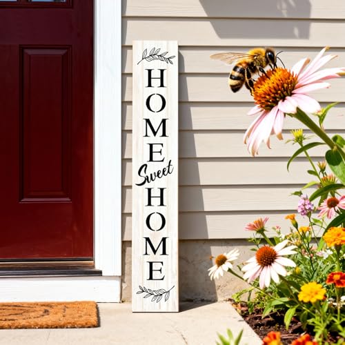 Farmhouse Wooden Welcome Sign Stand for Front Door (White Board / 7.8" x 47.2" / Basic Design-Single Side)