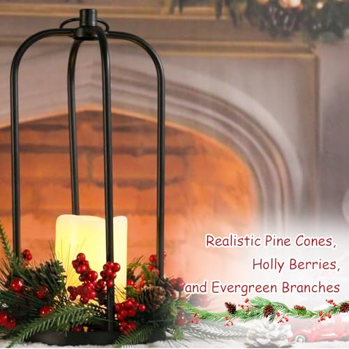 14 Inch Metal Christmas Lanterns Set of 2 with LED Flameless Candles