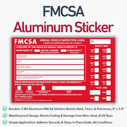 100 Pack 3 Ply Carbonless Annual Vehicle Inspection Report Forms with FMCSA Red Aluminum Adhesive Labels