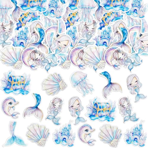 54Pcs Edible Colorful Mermaid Tails Cupcake Toppers Ocean Animal Cupcake Picks for Under The Sea Party Decoration Baby Shower Girls Mermaids Birthday Ocean Theme Bridal Shower Wedding Supplies (Light Blue Purple)