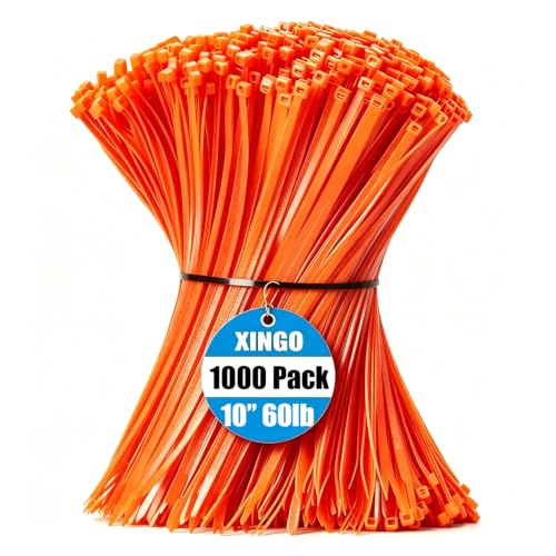 1000 PCS Orange Zip Ties 10 Inch (10 Inch(60 lbs, 1000 pcs) / Orange)