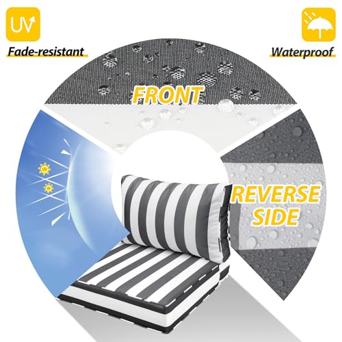 Outdoor Chair Cushions (Gray Cabana Stripe / 24"x24"x5" / 24"x13.5")