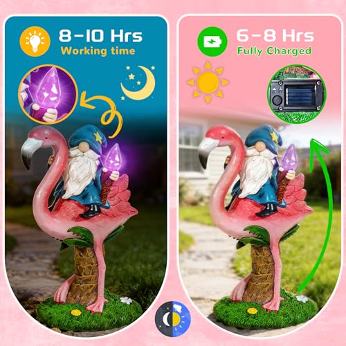Gnome Flamingo Solar Garden Statue Outdoor Figurine Decor Lights (Flamingo)
