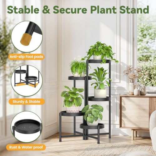 5 Tiered Plant Stand Indoor with Grow Lights (Natural Black with Light / 5 Tier)