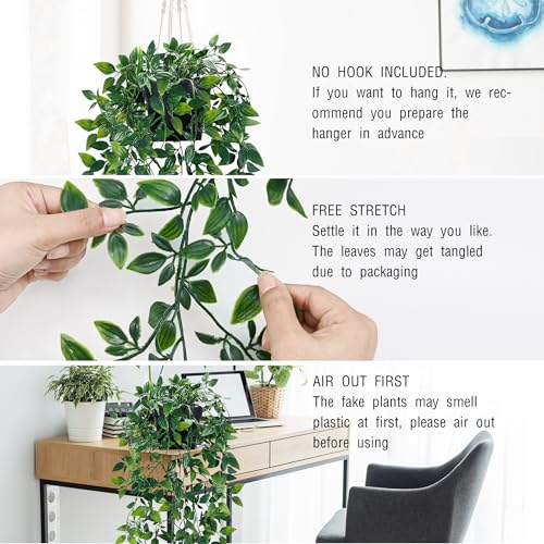 2Pcs Fake Hanging Plants with Pot Eucalyptus Leaves Fake Vines (Mandala Vines / 2Pcs Plants with Pot)