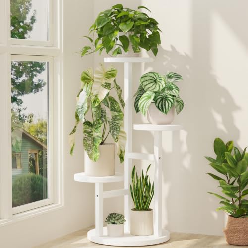 3 Tier Wood Plant Stand Indoor Outdoor Corner Tall Shelf (Pine White / 3 Tiers)