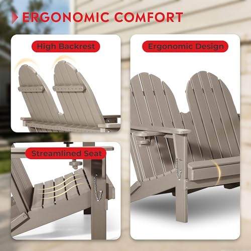 Outdoor Patio HDPE Adirondack Garden Skinny Bench (Weathered Wood / 49.5IN)