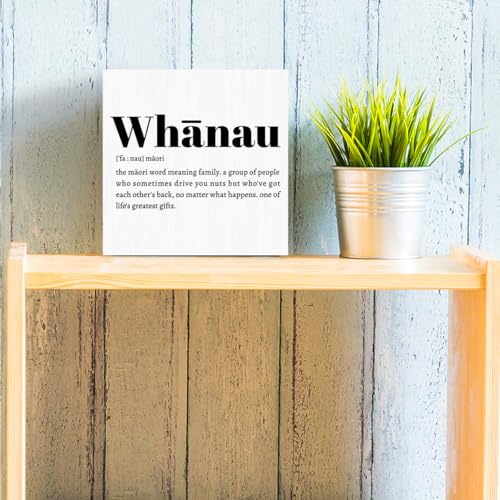 Whānau Definition Maori Rustic Home Office Decor Wooden Box Sign (White 1233 / Wooden box（5.1 x 5.1 inches）)