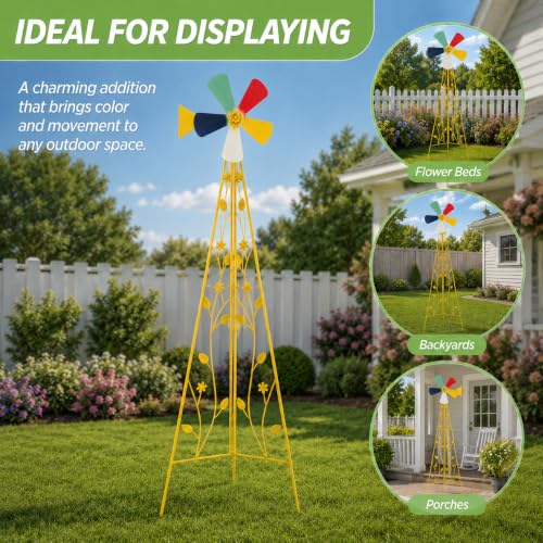 6FT Windmill for Yard Garden Decoration (Yellow)