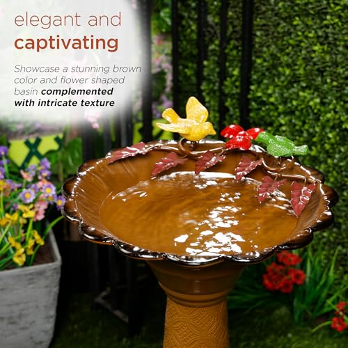 ORS112BR Vintage Outdoor Shallow Bowl Metal Pedestal Birdbath with Stand (Brown)