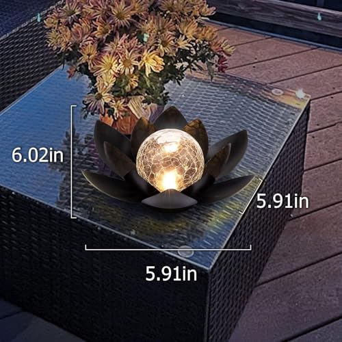 Solar Lights Outdoor Garden Decor Metal Black Lotus Decoration (All Black)